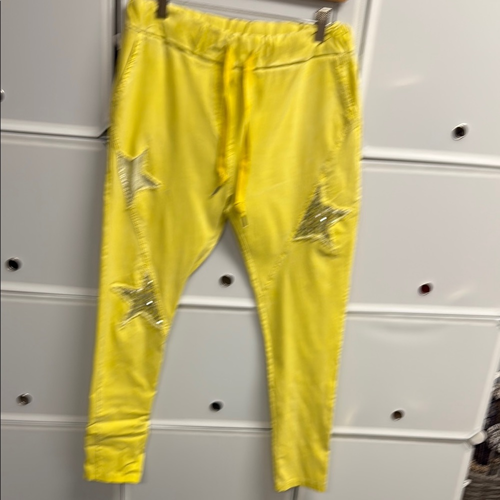 Yellow Star-Embellished draw string Pants